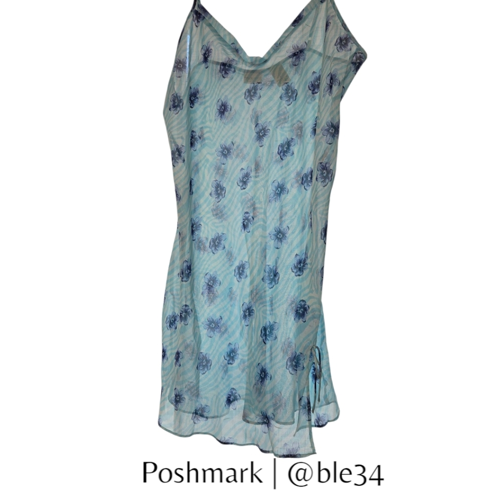 Vintage Y2K 00s Murano Sheer Sleep Nightie Dress Slip Blue Zebra & Floral Large